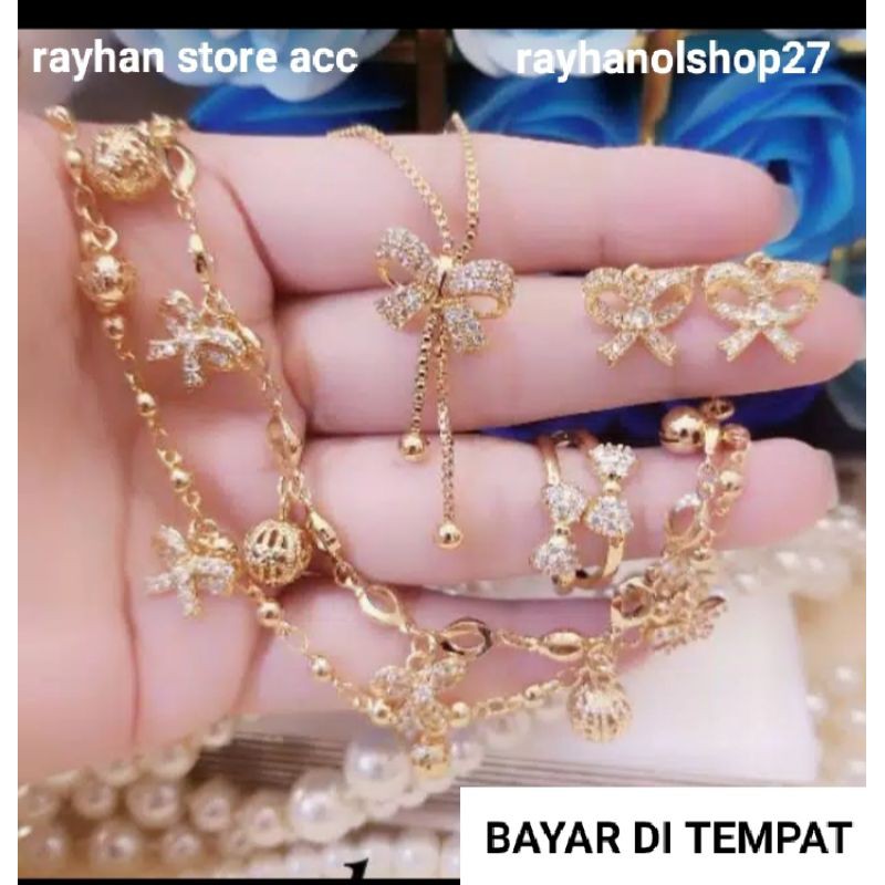 XUPING SET PERHIASAN WANITA LAPIS EMAS 24K MOTIF KUPU-KUPU LOVE-2 FULL PERMATA