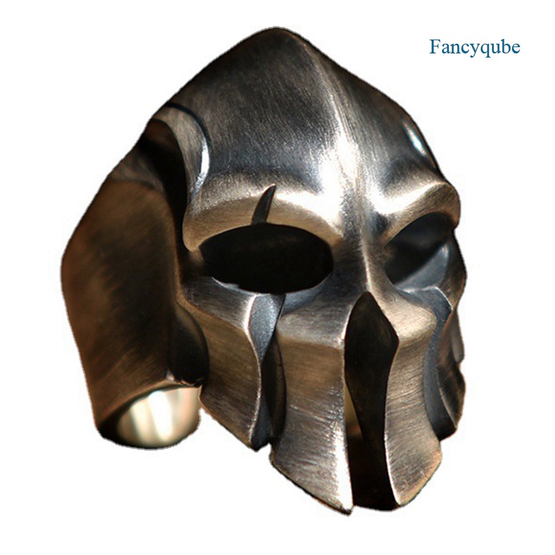 Fancyqube Cincin Desain Helm Masker Bahan Stainless Steel Gaya Gothic Punk Vintage Untuk Pria