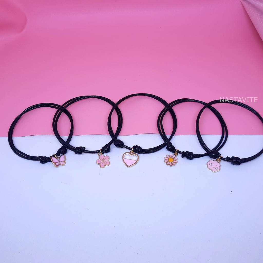 Gelang Liontin Kupu Kupu Couple Awan Tali Korea Hitam Persahabatan Pacar Bestie Love Gelang Sunflower Pink Series Murah