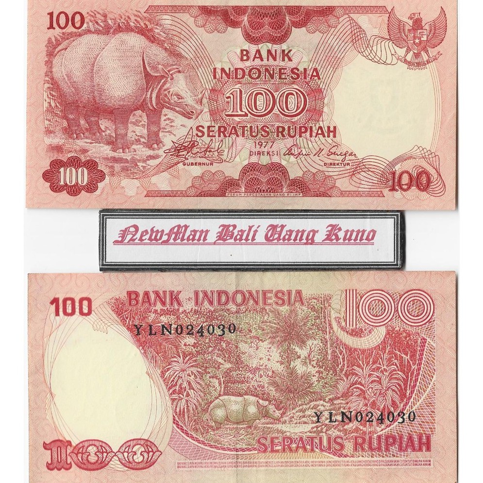 GRESS Uang Kertas Kuno 100 Rupiah Seri Badak th 1977