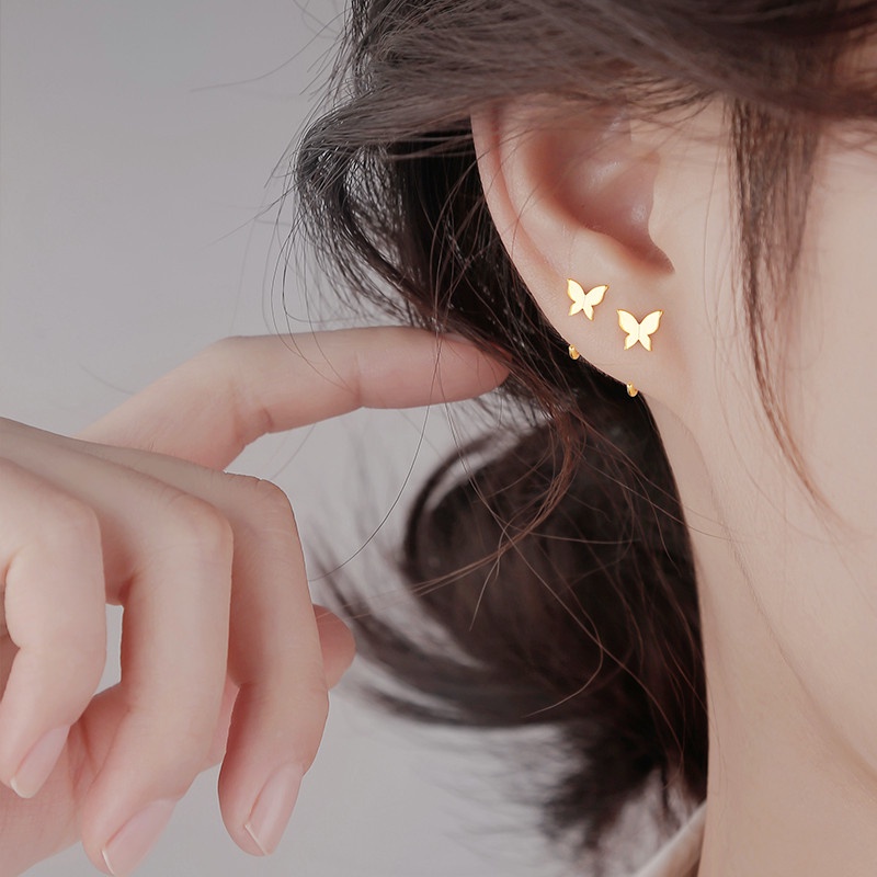 1Pair Cute Alloy 925 Sterling Silver Cute Dancing Butterfly Ear Hook Earrings /  Girls ins Style Sweet Simple Small Charm Animal Stus Earrings / Compact and Simple Stud Earrings Gift for Girls Teens Lady / Party Ear Jewelry Accessorie Gift Trend Jewelry