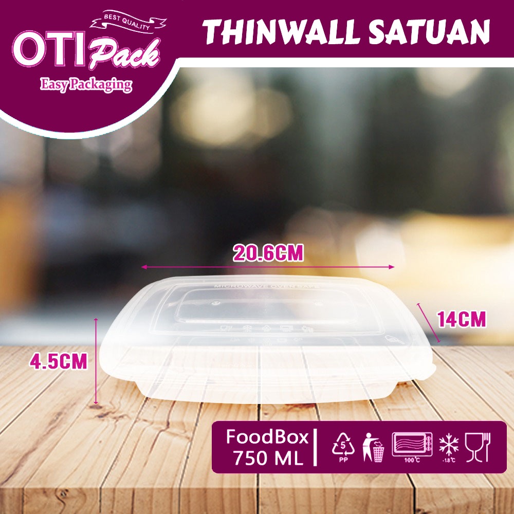 SATUAN Thinwall Otipack Persegi Panjang 750ML/ Kotak Makan Plastik/Food Container Box  OTMS750