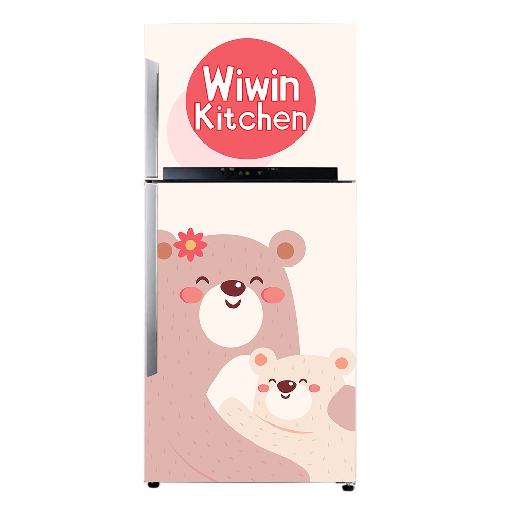 Sticker Kulkas 1 dan 2 Pintu Bahan Tebal Laminasi Doff Motif Bears Hugging