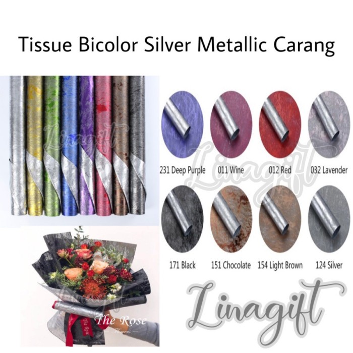 ( 3 Lembar ) TISSUE BICOLOR SILVER METALLIC CARANG - FLOWER WRAPPING