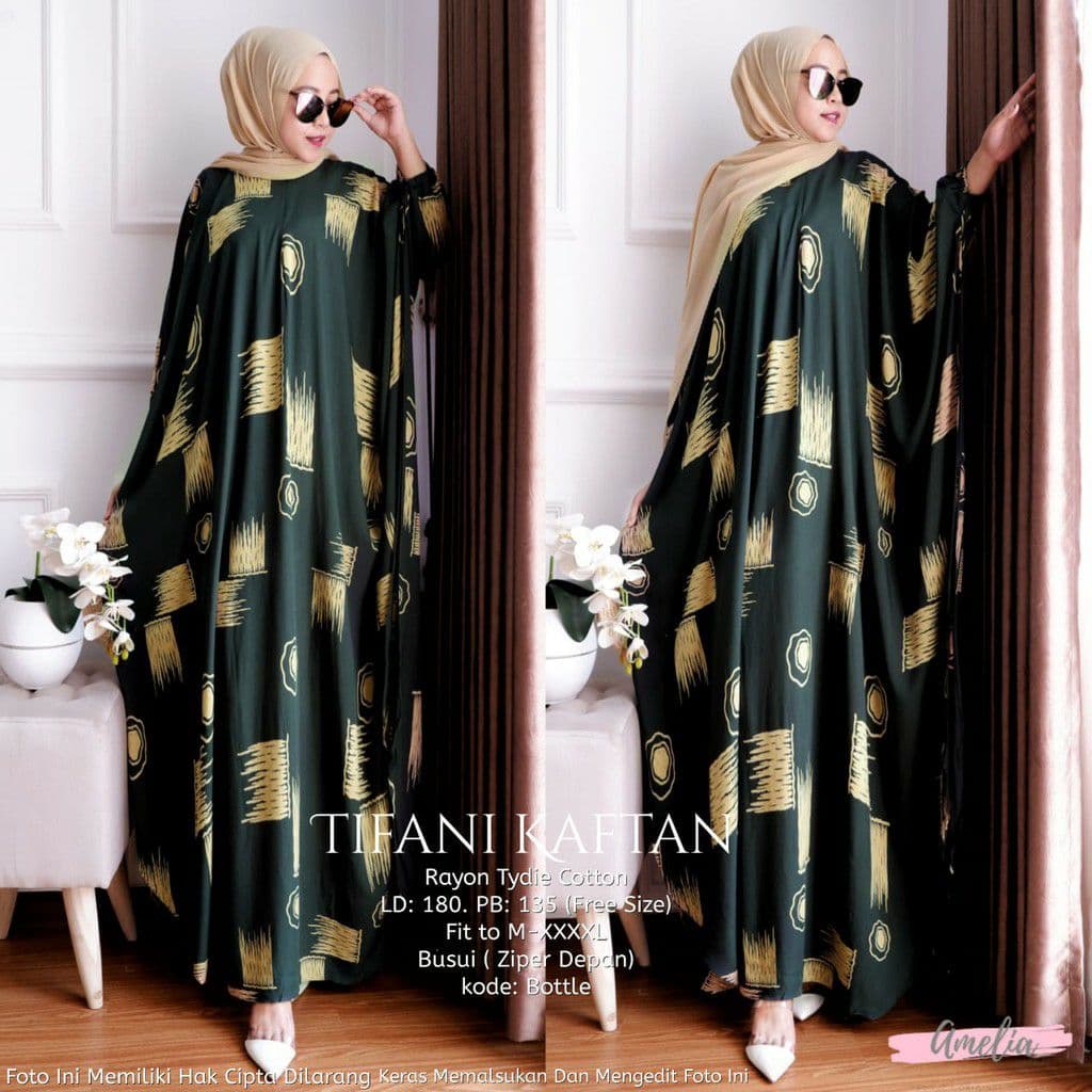 Kaftan Tifani - Kaftan Wanita Jumbo Katun Rayon Batik Premium Busui Daster Gamis Batik Bigsize  Fashion Muslim Kekinian LD 180 cm