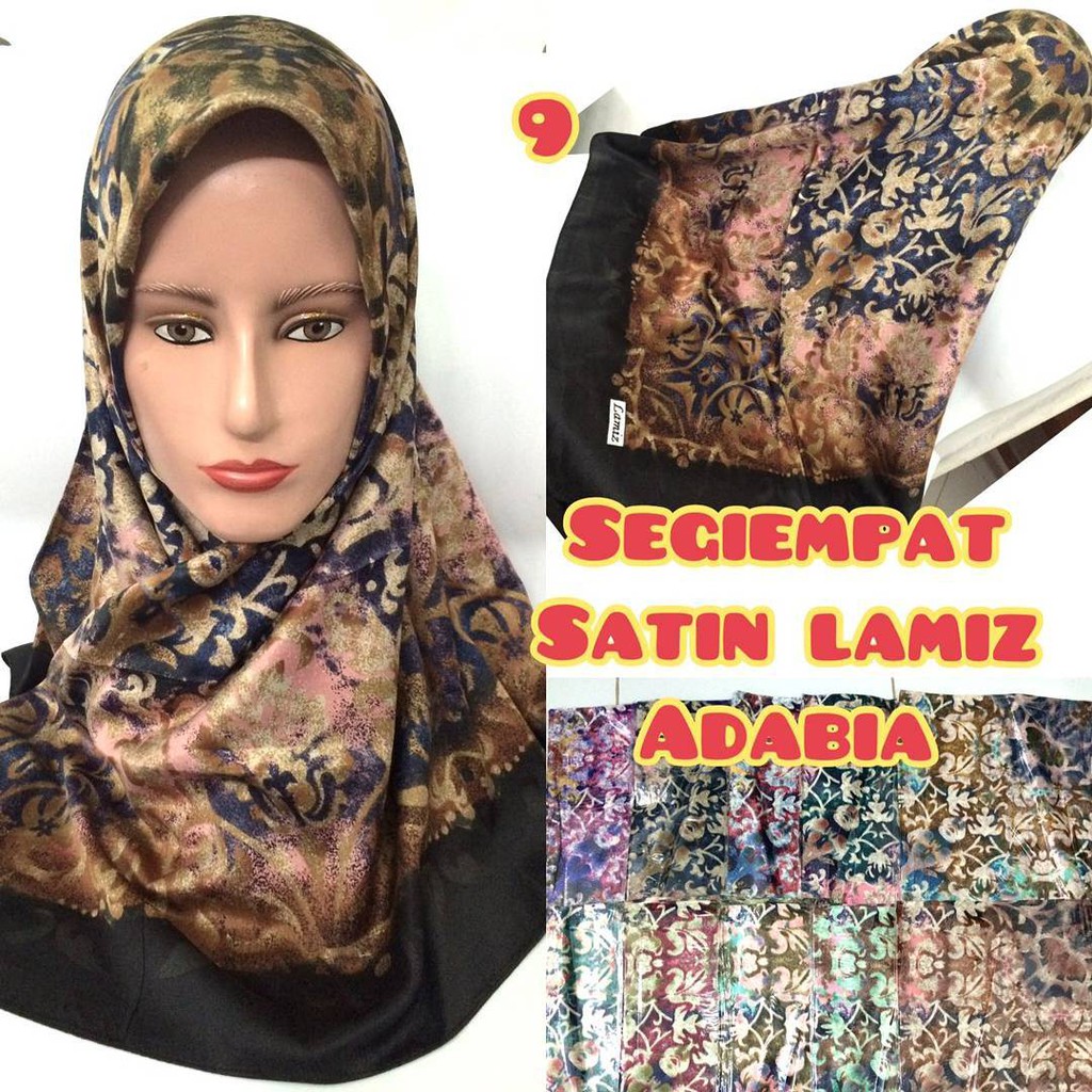 jilbab hijab kerudung Segiempat satin motif lamiz adabia (warna seri) 09