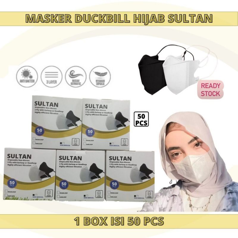 Masker Duckbill Hijab Headloop Sultan 1Box isi 50pcs Masker Murah