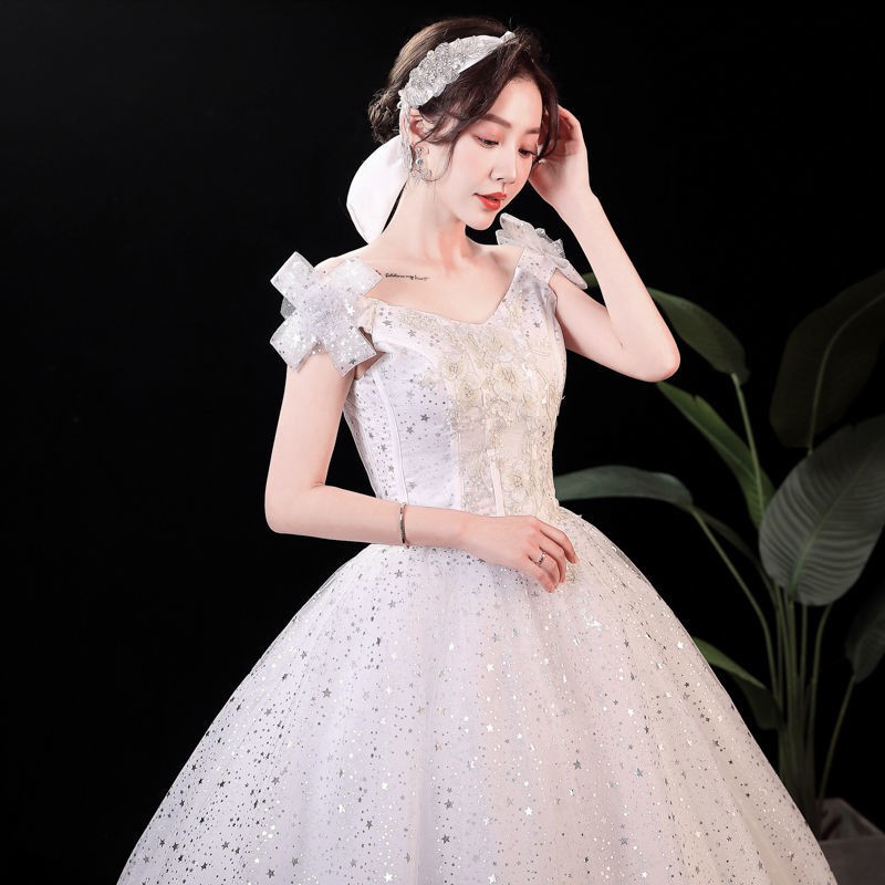 156 White Bling Bling Off Shoulder Long Tail Women Party Wedding Gown Dress Bridal Wedding Dress