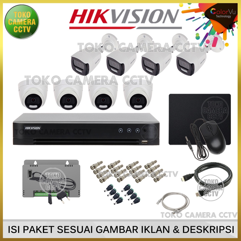 PAKET CCTV HIKVISION COLORVU AUDIO 5MP 8 CHANNEL 8 KAMERA