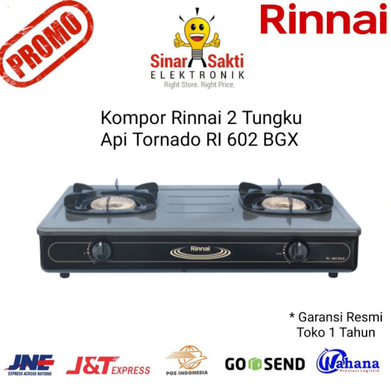 Rinnai Kompor Gas 2 Tungku RI 602 BGX Api besar RI-602BGX 602BGX Garansi Toko