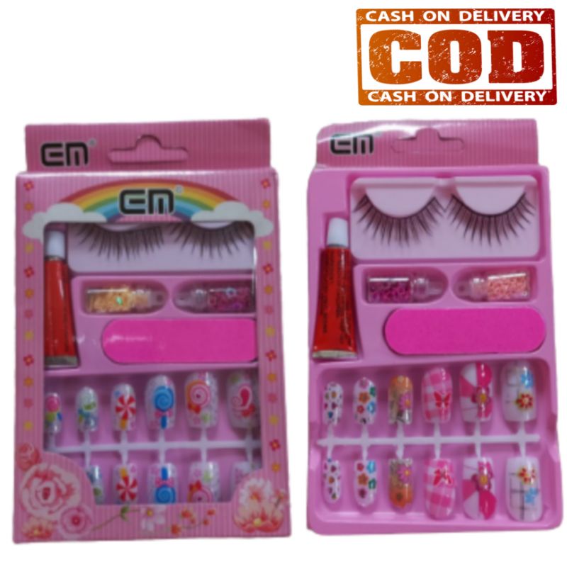 Mainan Anak Perempuan Kuku Kukuan Palsu set 3in1 kuku + Bulu Mata + Lem Maenan Anak-anak Cewek Umur 