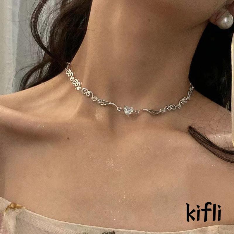 Kalung,Desain Sayap Malaikat Aksen Berlian Bahan Zirkon,Untuk Wanita