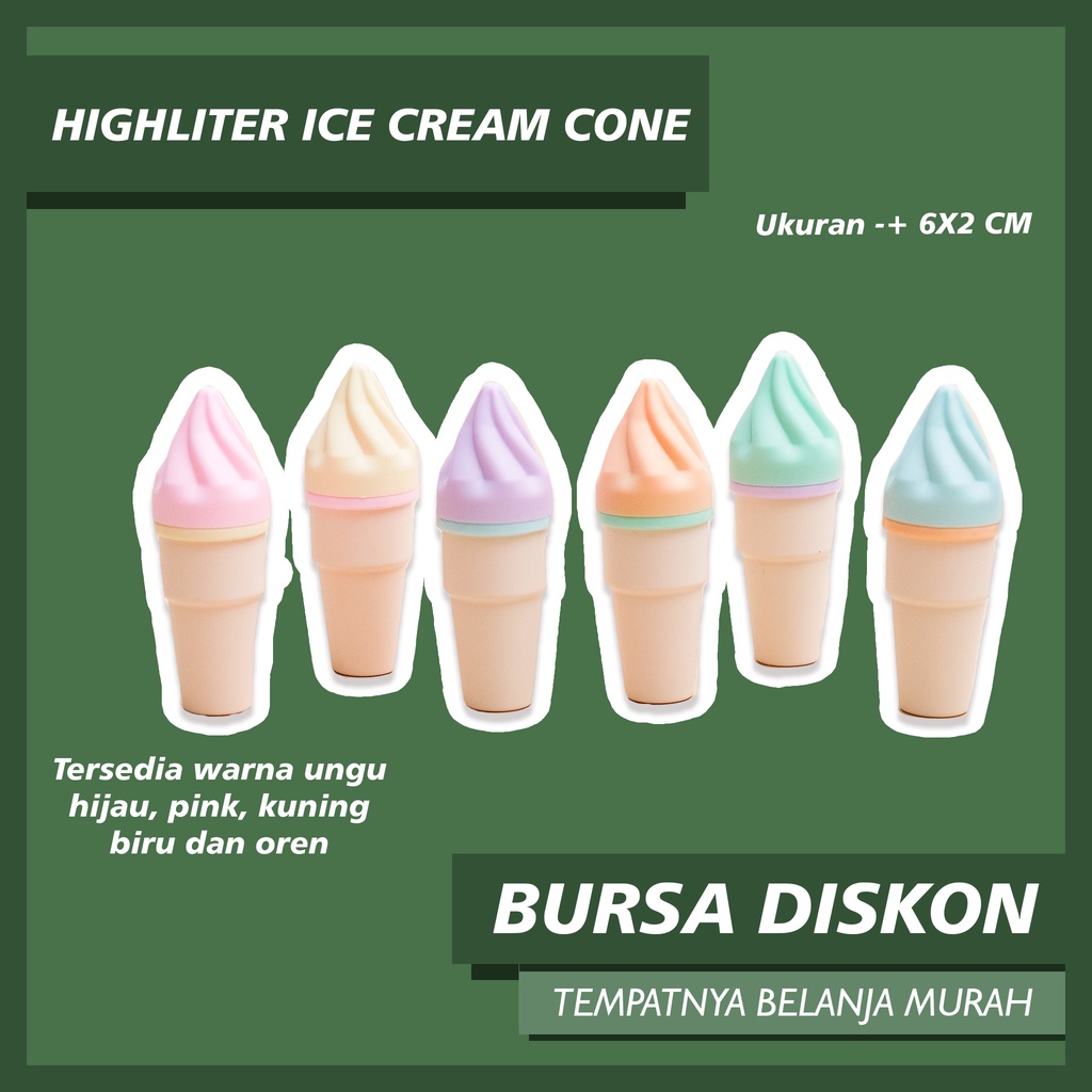 

Highlighter Ice Cream Cone Es Krim Kon Teks Lighter Alat Tulis Spidol Karakter 3D Liner Kone