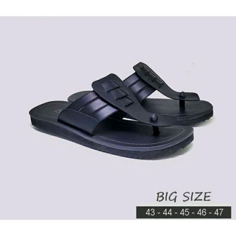 Sandal Kulit JOC10Black Ukuran Besar 43-47 Sendal Jepit Premium Lebaran JUMBO Size Kaki Gemuk Lebar Bapak, 44