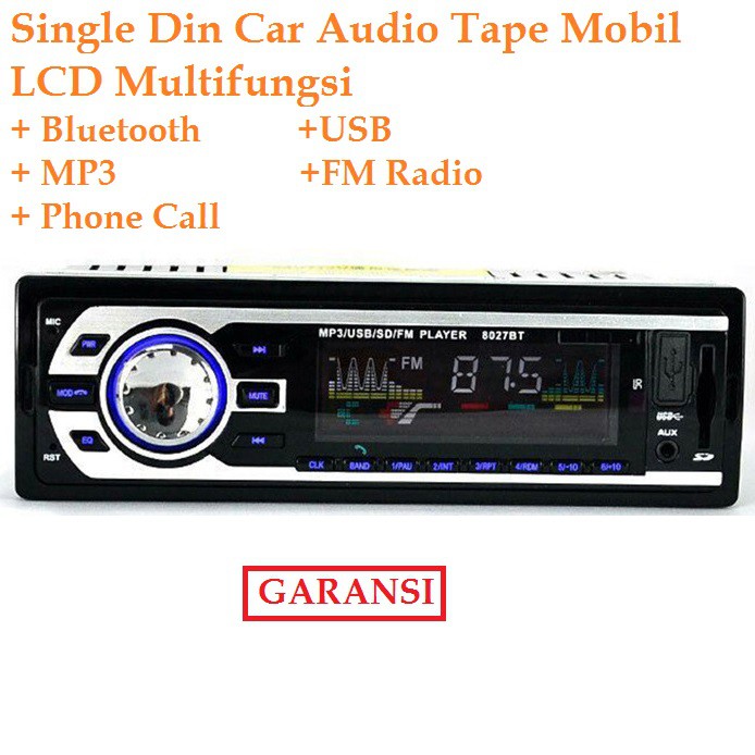 Single Din Car Audio Tape Mobil LCD Multifungsi Bluetooth USB MP3 FM Radio Phone Call