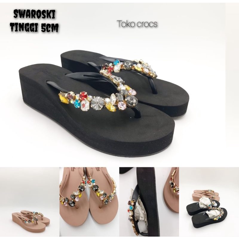 Sandal wedges ingvivi Swarowski / sandal wanita wedges swarowski