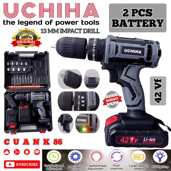 BOR TANGAN CORDLESS 13 MM 42VF Uchiha POWER TOOL japan BATERAI