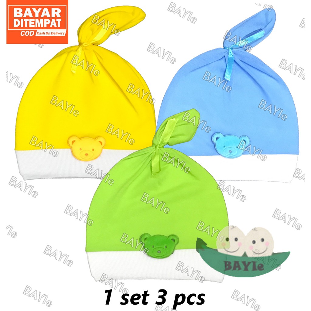 BAYIe - 3 PCS Topi Bayi / Anak model KUNCUNG POLOS