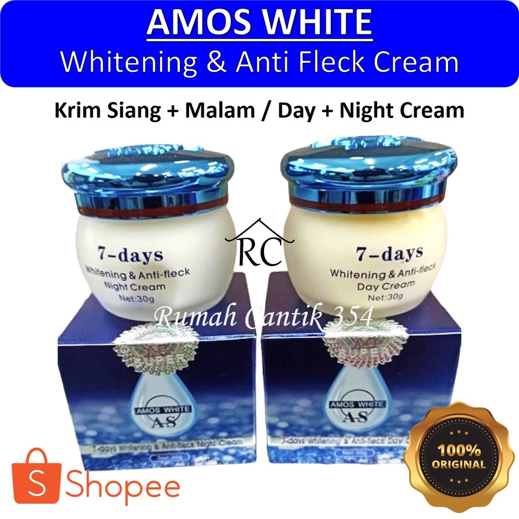 Cream Amos White BESAR 30 gram DAY &amp; NIGHT Cream / Krim Siang Malam RUMAH CANTIK 354 Amos 7 days Whitening Anti fleck Cream Beauty Skin Care Cosmetics