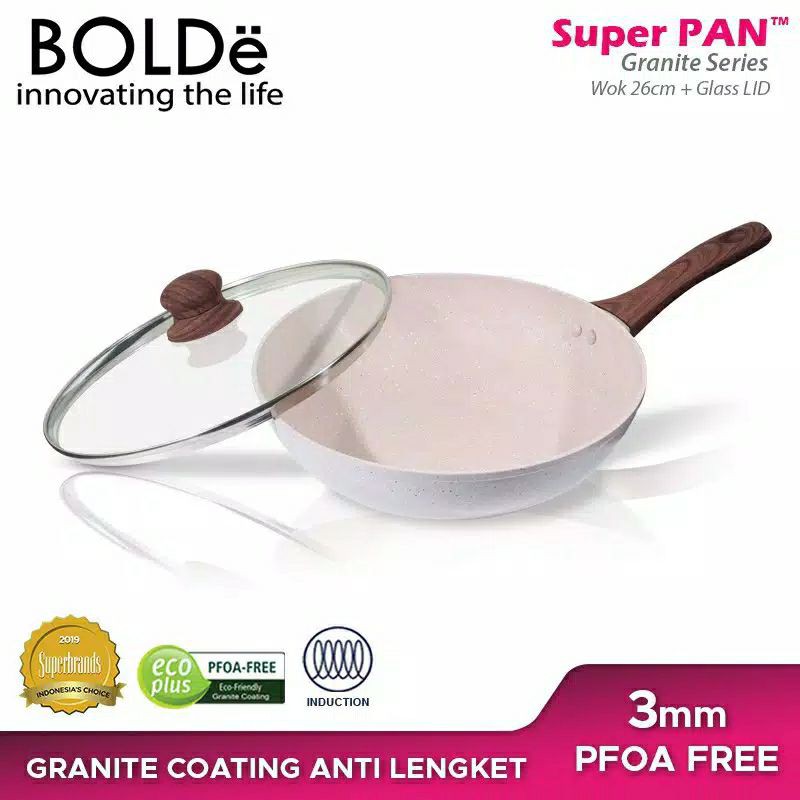 Super PAN WOK ( WAJAN ) 26 cm + GLASS LID Granite Beige Series Original BOLDe