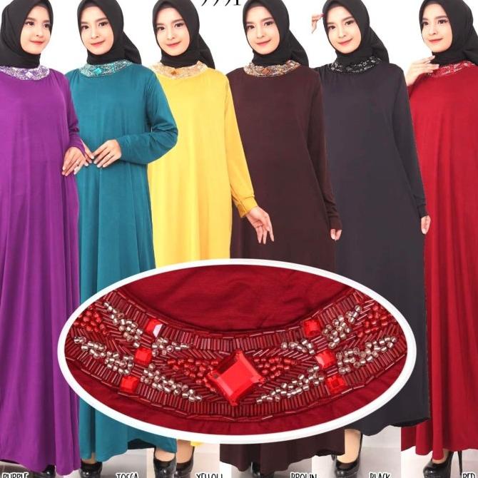 Baju Gamis Wanita Terbaru Gamis Polos Aksesoris 9991 hitjab78 Segera Dapatkan