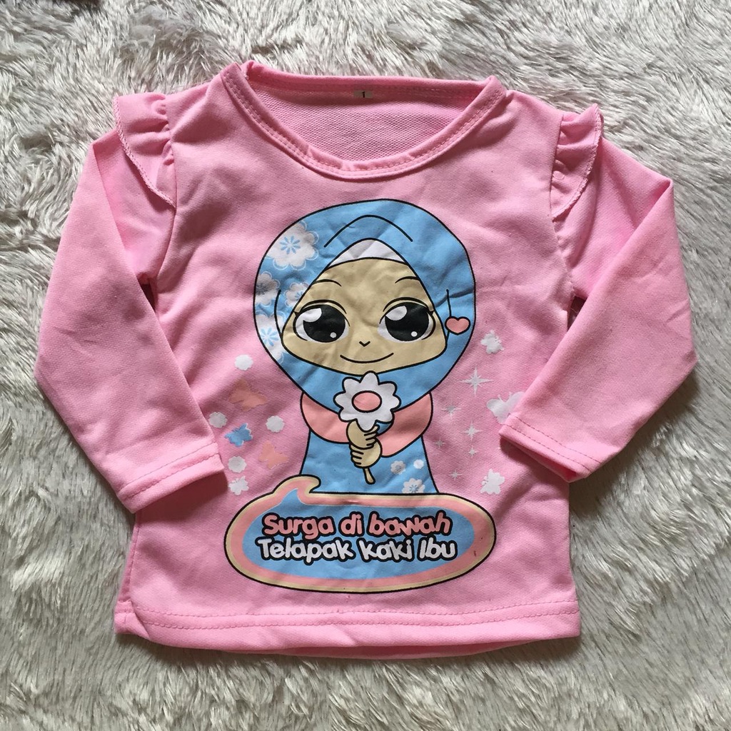 VISION ONLINE [GRATIS ONGKIR] BAJU KAOS HIJAB SURGA ANAK PEREMPUAN 1 2 3 TAHUN MURAH LENGAN PANJANG