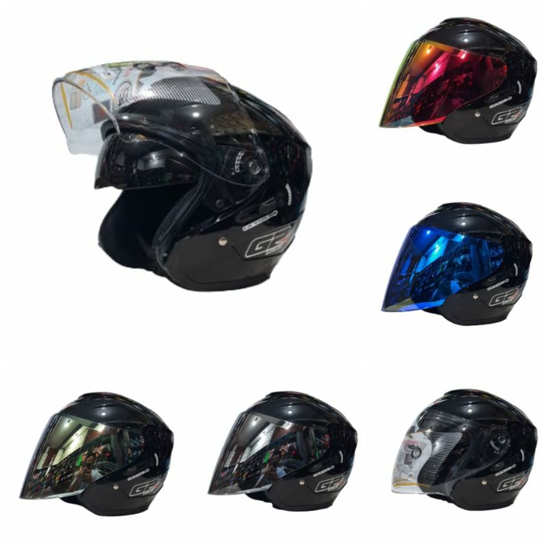 Helm G2 Optimax Double Visor Solid Hitam Gloss Paket Ganteng Model Ink Dynamic