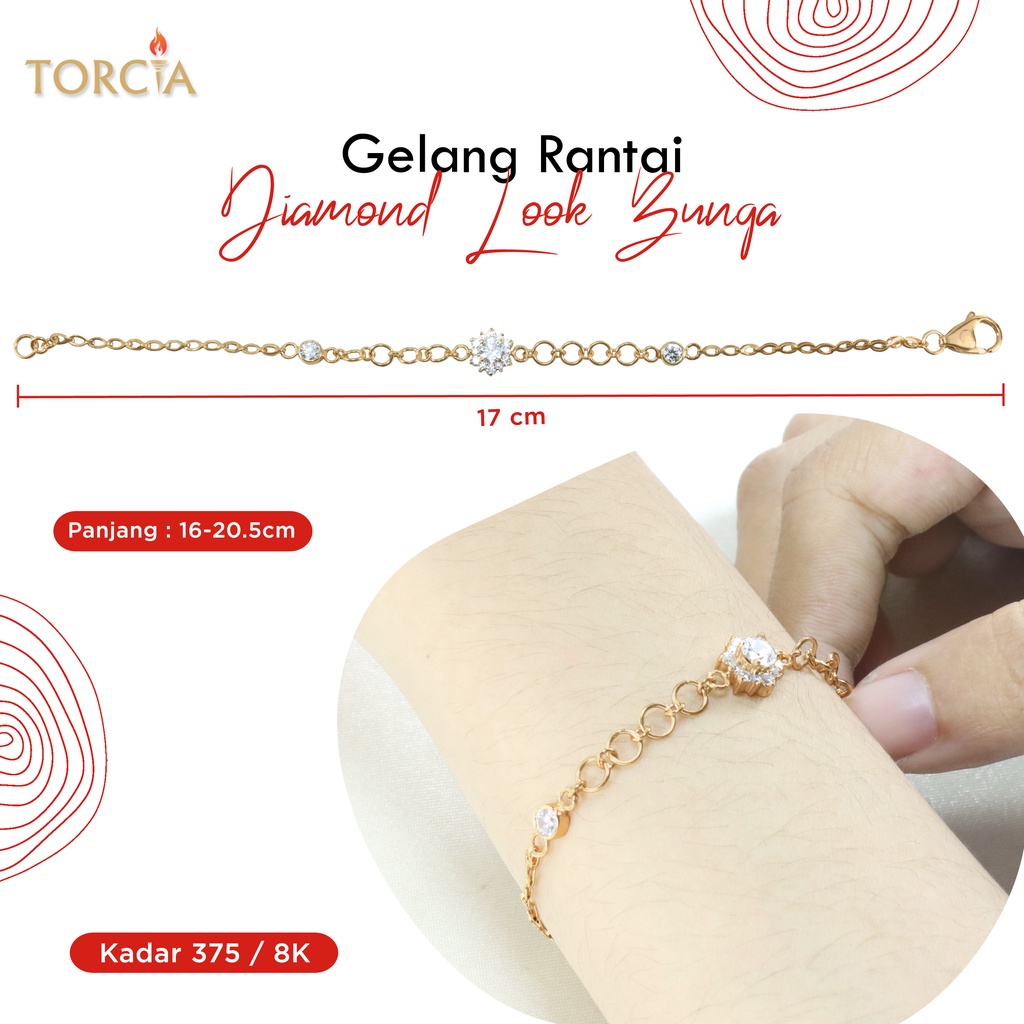 Gelang Rantai Emas Asli Diamond Look Bunga Kadar 375 Torcia