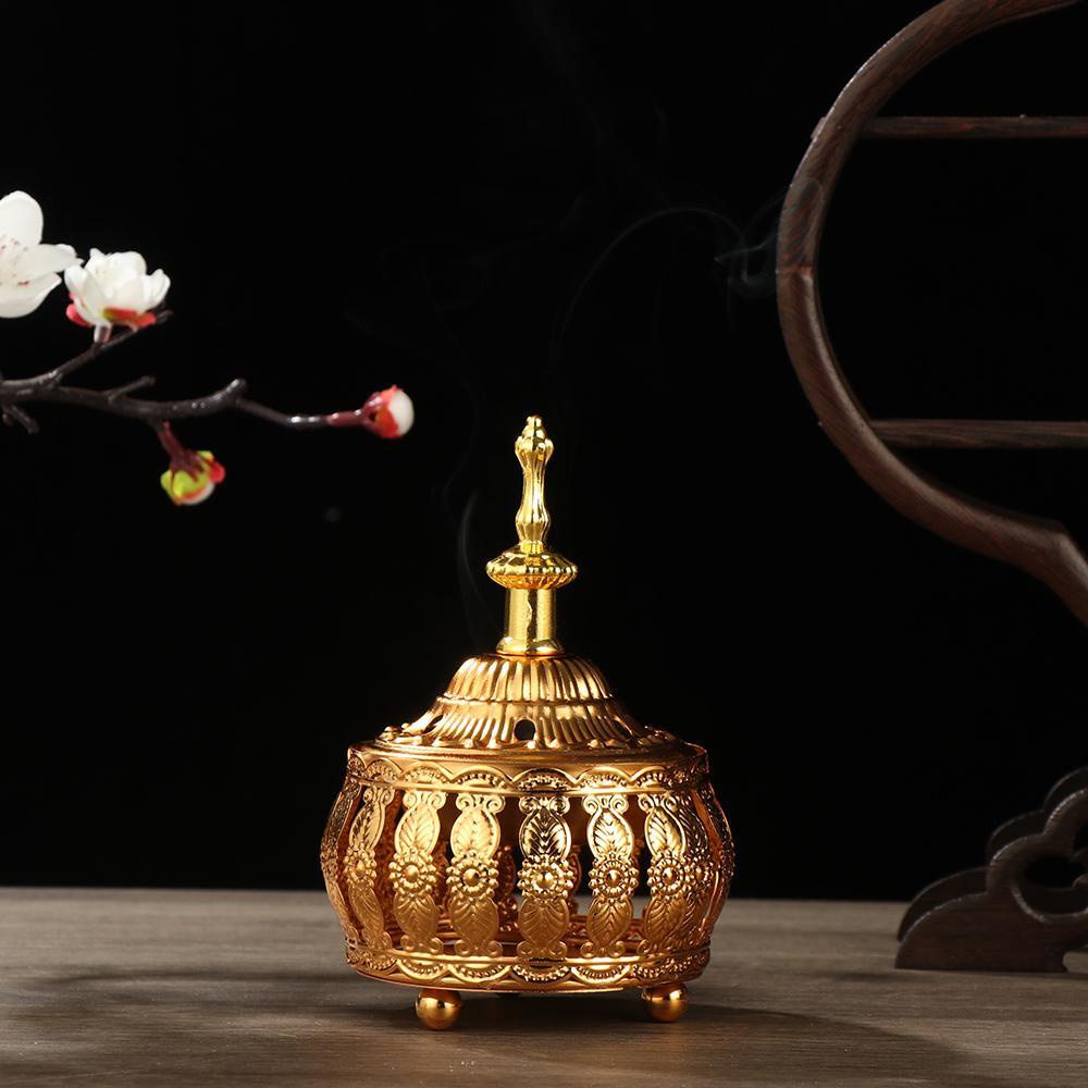 Populer Tempat Pembakar Dupa Logam Portable Buddhisme Berongga Gaya Arab Dekorasi Rumah Golden Censer Holder