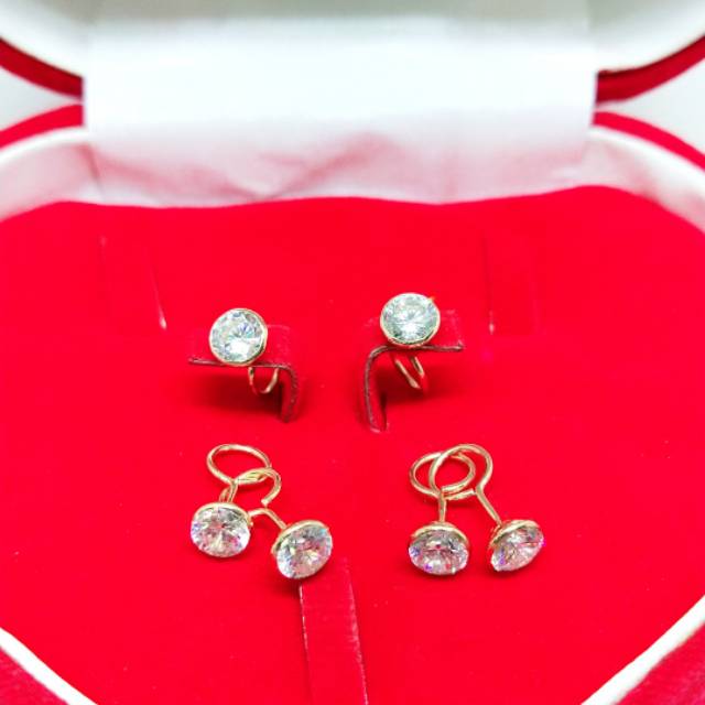 Giwang toge dewasa bungkus mata berlian putih perak asli 925/silver lapisan emas kuning murni.