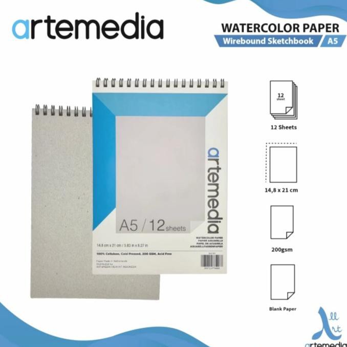 

Berkualitas Artemedia Watercolor Book A5 Wirebound 200Gsm 12Sheets Buku Gambar Promo