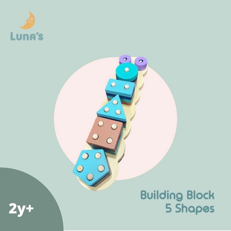 Wooden Toys Building Block Five Shapes - Mainan Kayu Edukasi Anak Susun Puzzle