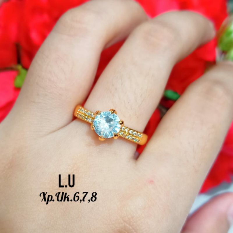 Cincin dewasa permata Zircon permata Bulat tengah Gold&amp;Silver, tidak karat *COD*