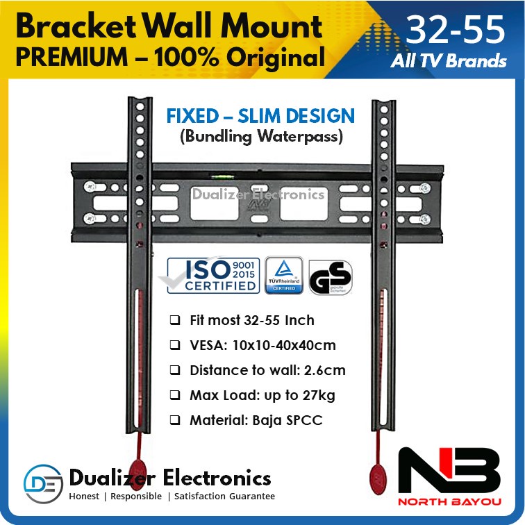 Bracket TV 55 50 43 42 40 32 Inch NB D2F Slim Design With Waterpass