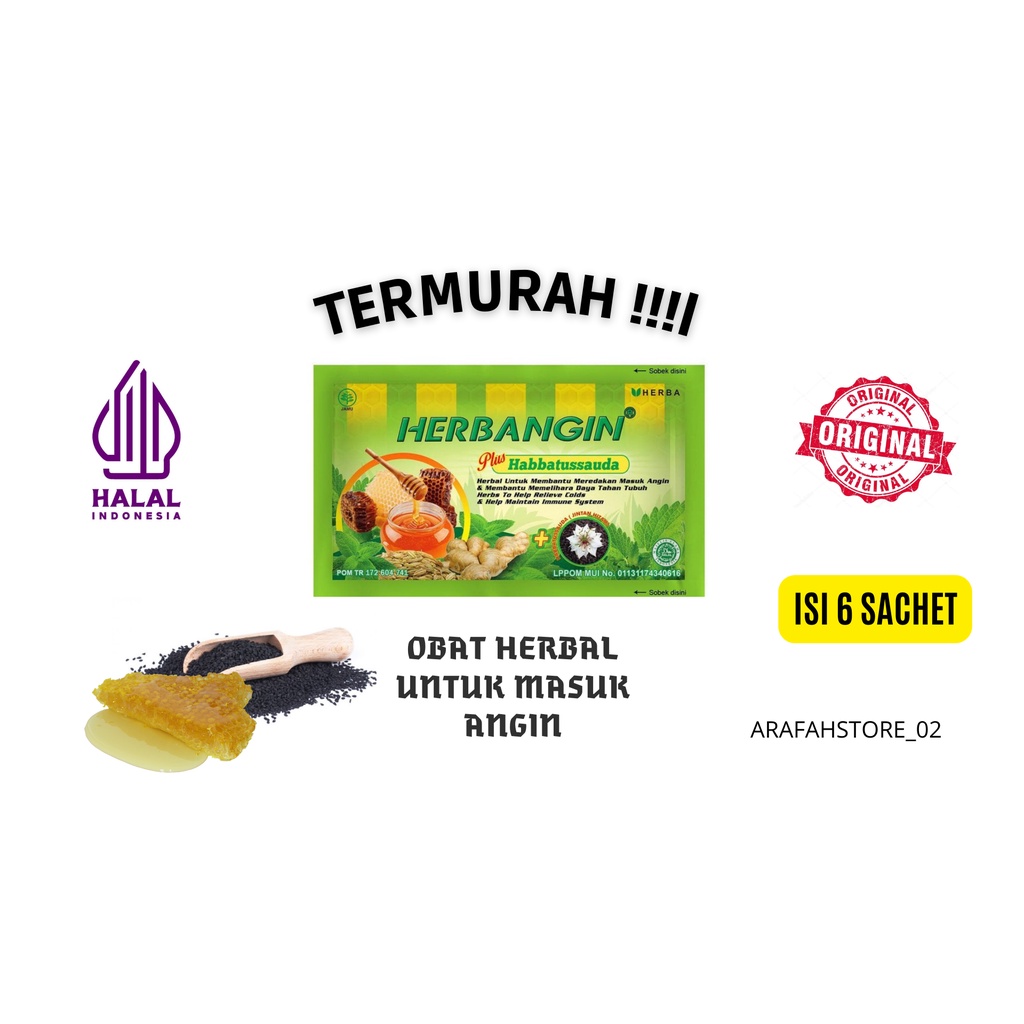 

Herbangin Plus Habbatussauda Obat Herbal Masuk Angin ( Isi 6 Sachet )