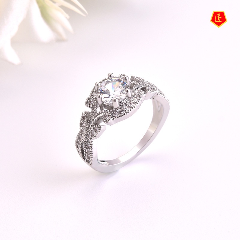 [Ready Stock]Graceful Fashionable Leaf-Shaped Diamond Ring