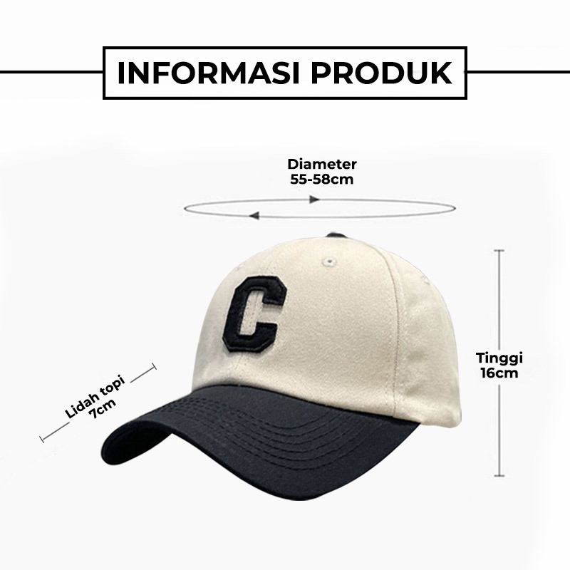 Topi Baseball Pria Wanita Unisex Bordir Huruf C Casual Cap Olahraga Sport Bahan import TWG