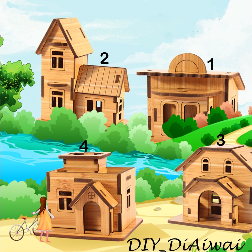 Puzzle 3D DIY Mini House 4 In 1 mainan puzzle edukasi anak