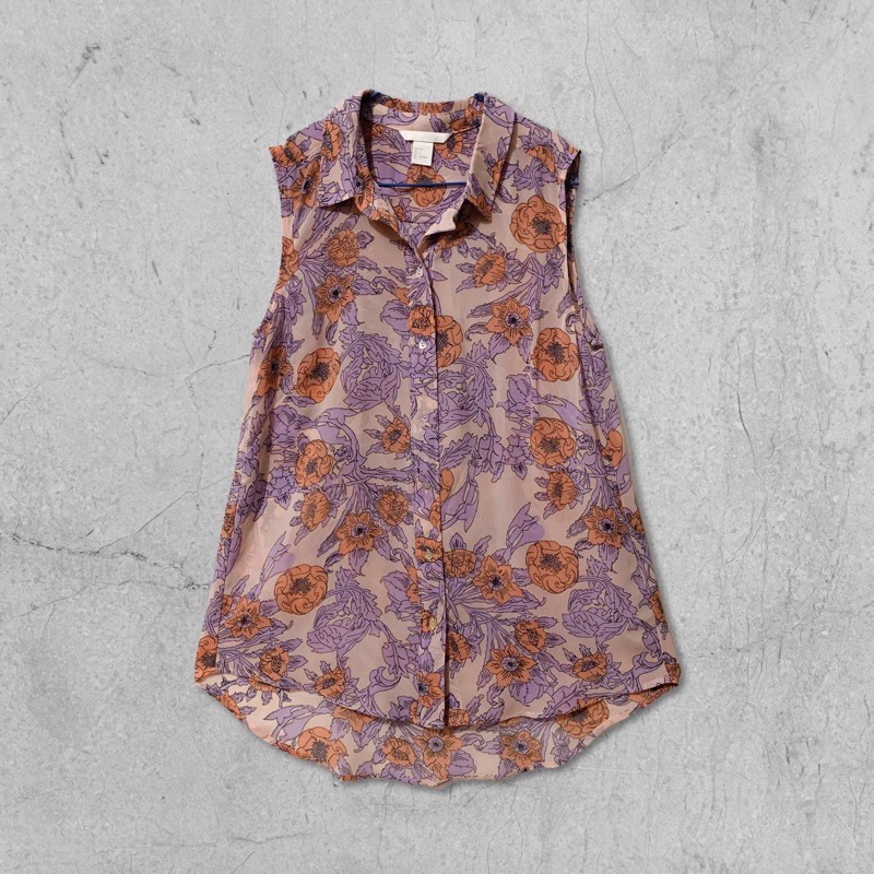 Floral Top Kemeja Tanpa Lengan Wanita H&M Preloved