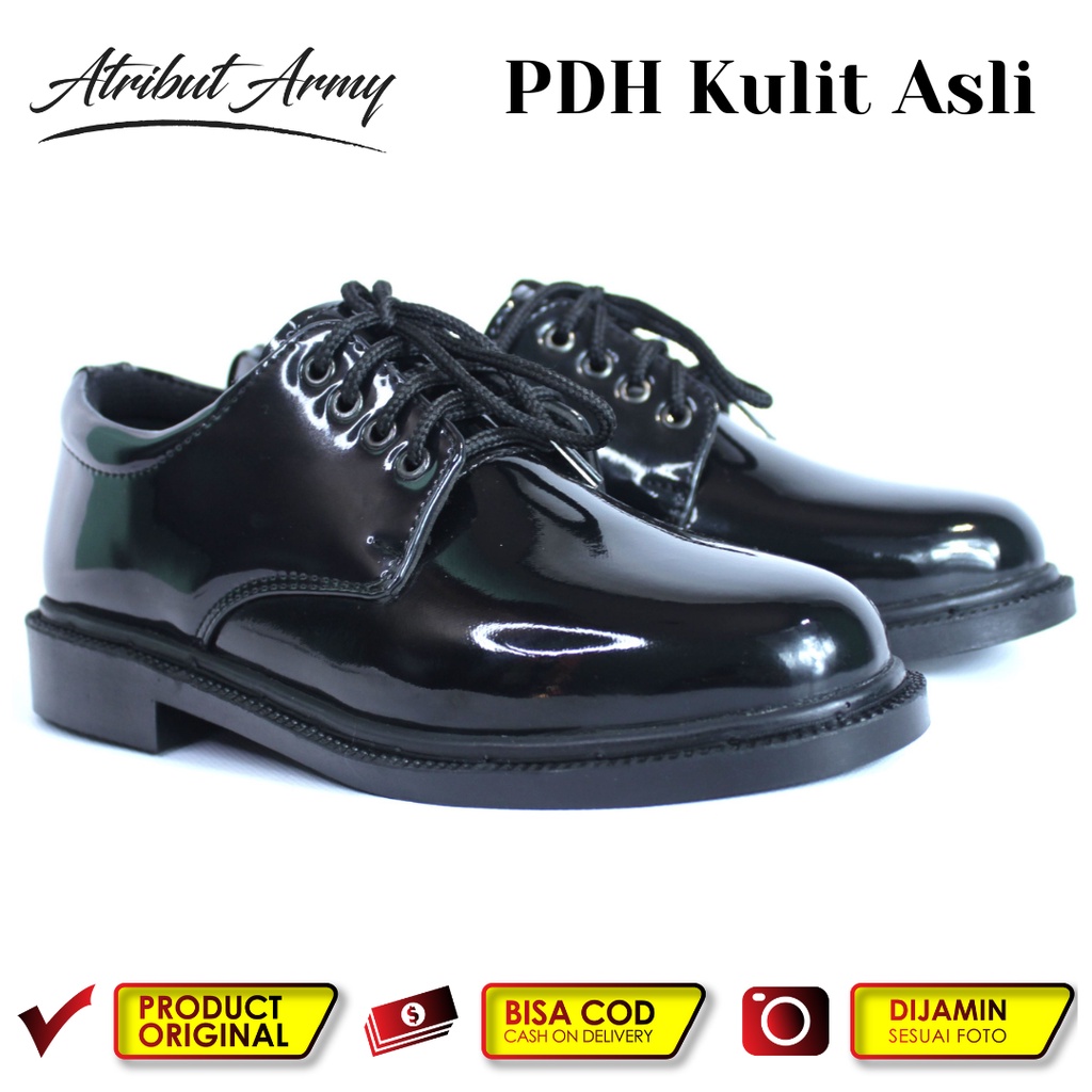 Sepatu PDH  Kulit Asli 01 Pendek TNI Sepatu Kerja Dinas Kulit Hitam Kilap Tali Pria Satpam Security Guru Kantoran Oxford