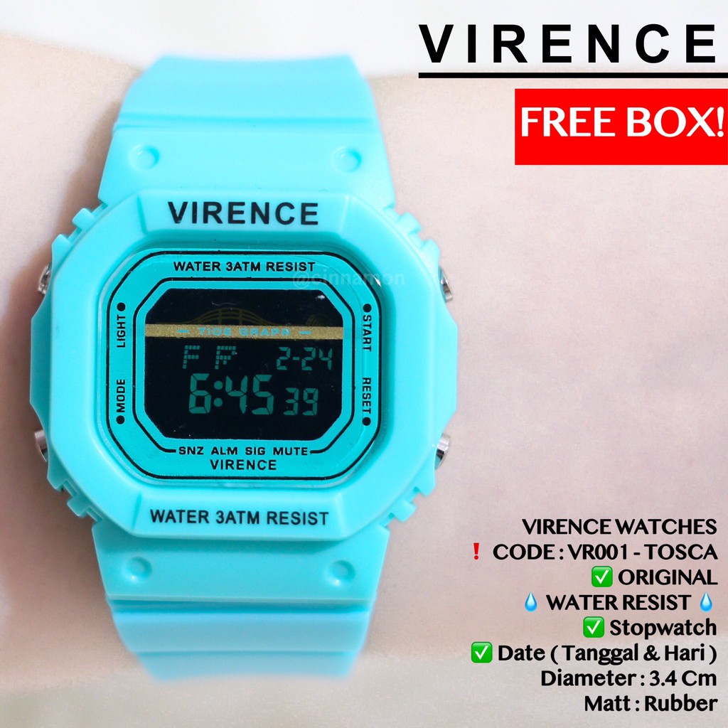 Jam tangan VIRENCE pria wanita Original anti air garansi mesin 1 tahun free box model gshock dw5600