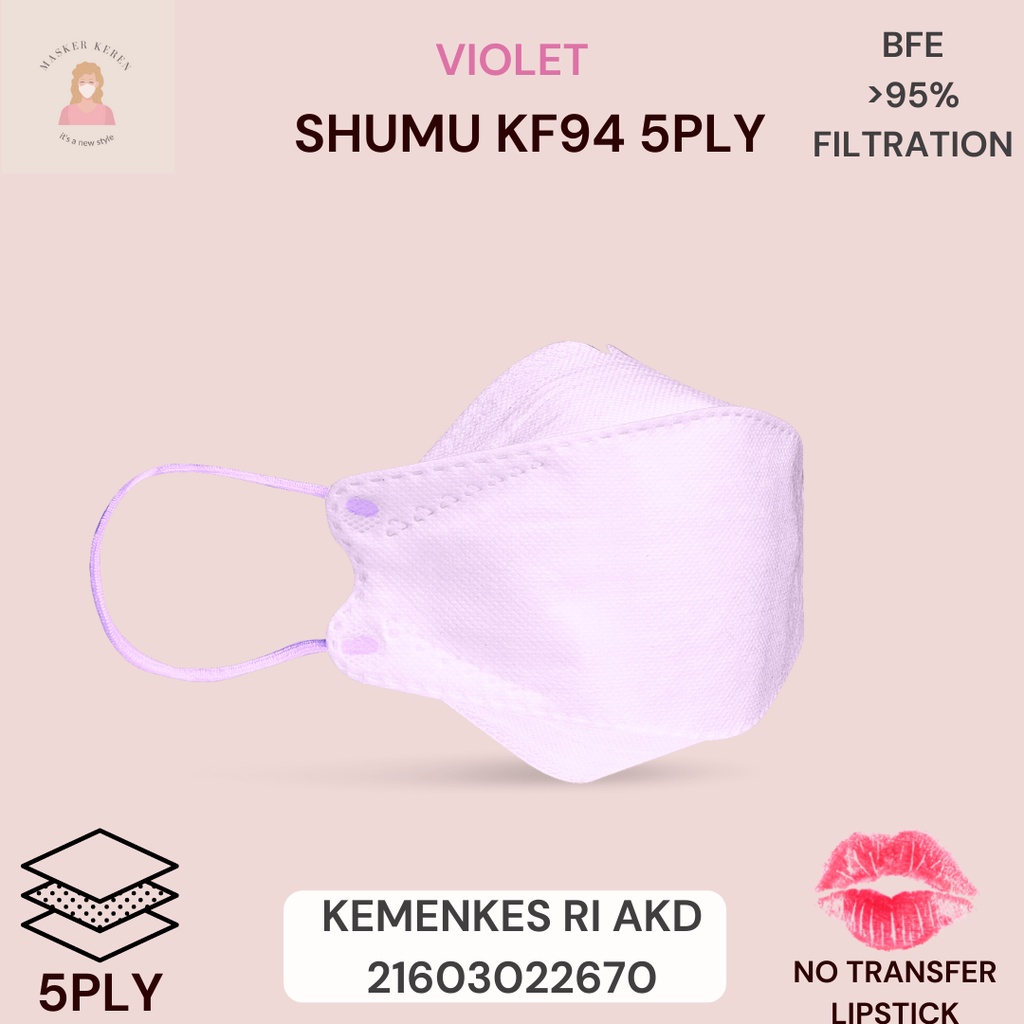 Masker KF94 SHUMU VIOLET Masker Anti Lipstick Transfer Murah Original