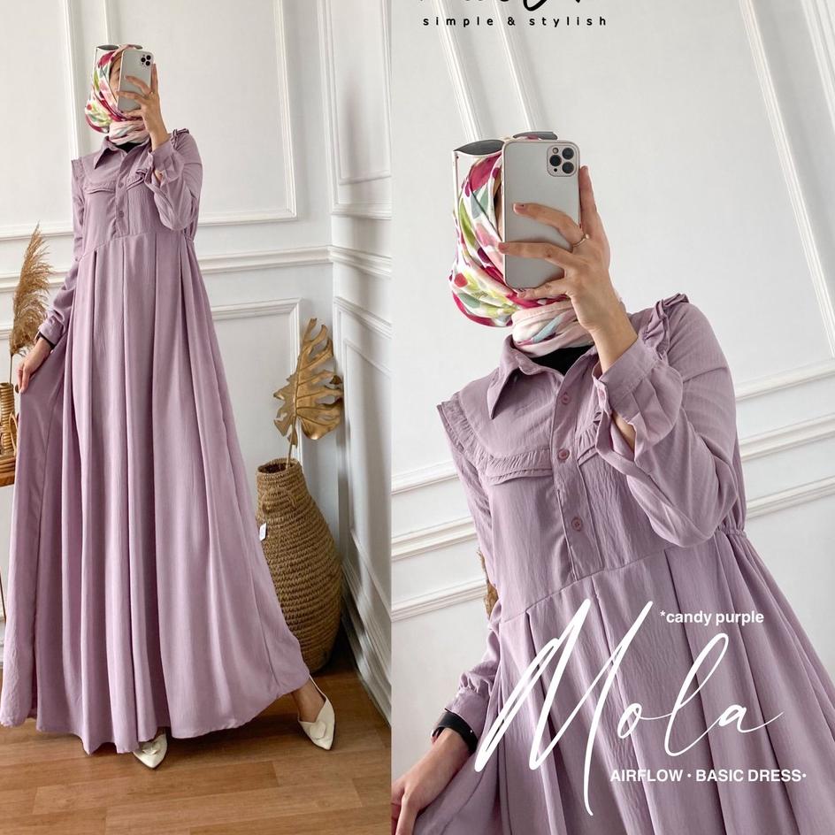 Cmk31au22r ◦ MOLA DRESS AIRFLOW CRINKLE PREMIUM BUSUI KARET PINGGANG KANAN KIRI ORI NABTIK