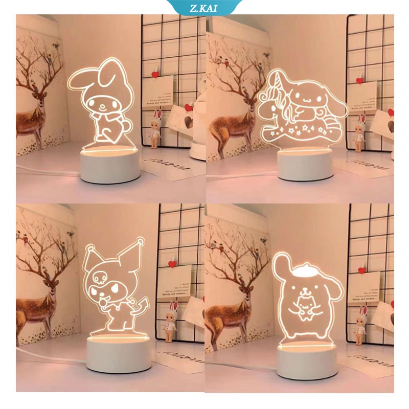 Lampu Meja LED Bentuk My Melody Cinnamoroll Kuromi Purin Dog Trichromatic Untuk Hadiah Anak