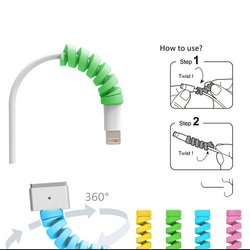 5pcs Pelindung Kabel Data / Charger / Earphone Bentuk Spiral Bahan Silikon Warna Acak