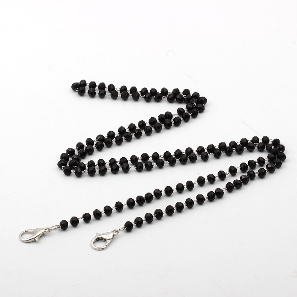 Korean Retro Bead Mask Lanyard Strap Crystal Chain Necklace-black-70cm