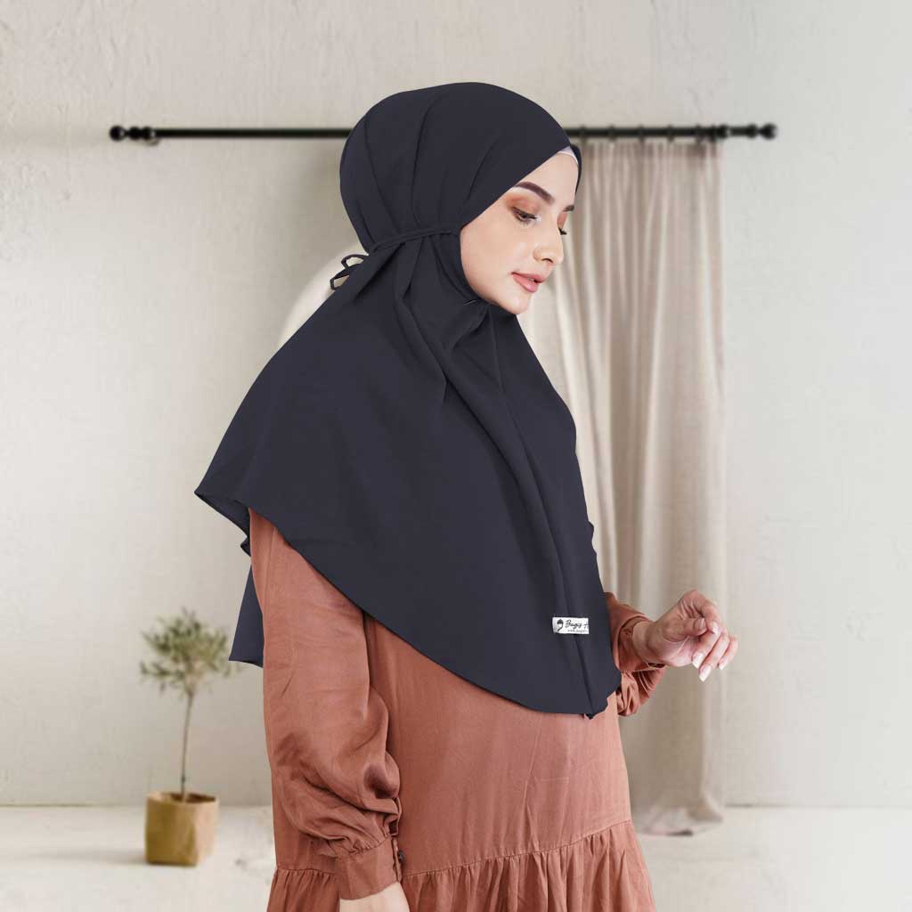Bugis Hijab - Bergo Maryam Polos - Ukuran L - Bergo Instan-NAVY