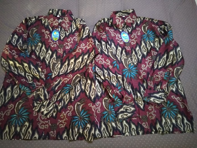 Kemeja Batik Pria M L Xl Xxl Bswart Kenongo Padi Biru Merah Sogan