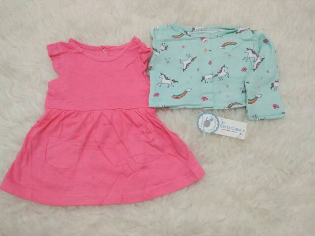 Set Cardigan Bayi/ dress romper catell love/ baju bayi dress cardigan