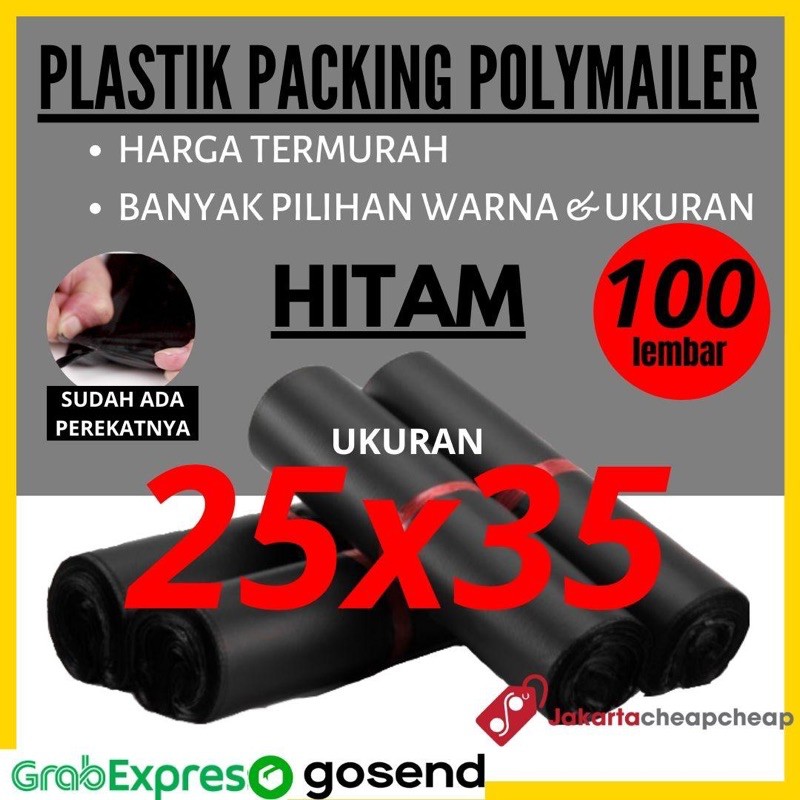 Plastik Packing Polymailer 25x35 Hitam Amplop Packing Online Termurah